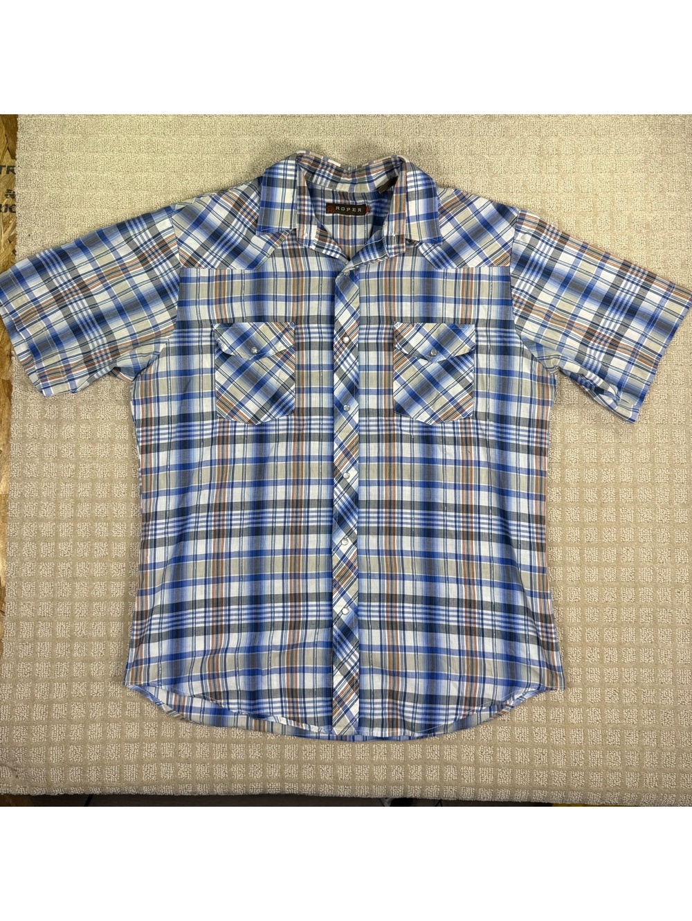 Roper Pearl Snap Blue Plaid Short Sleeve Western Shirt XL
